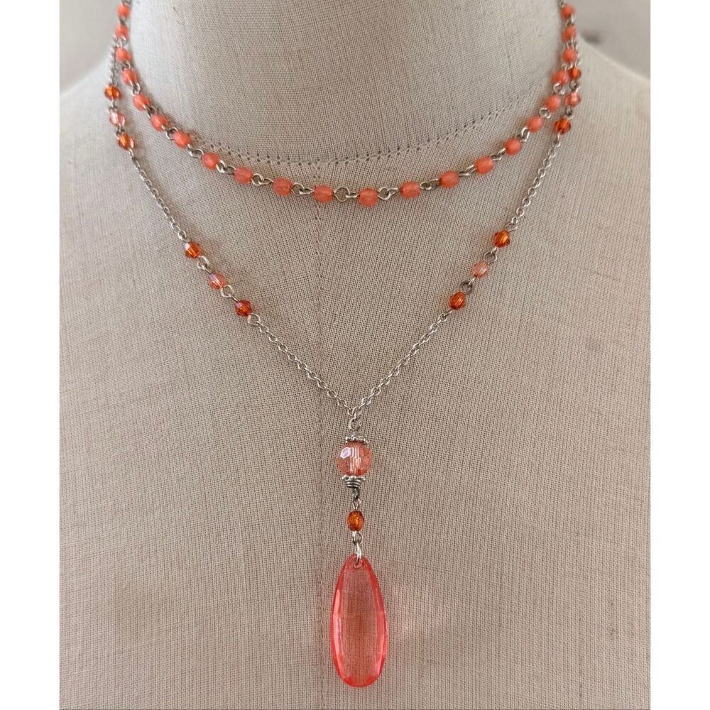 Baked Beads Orange beaded  Layered Drop Y Necklace